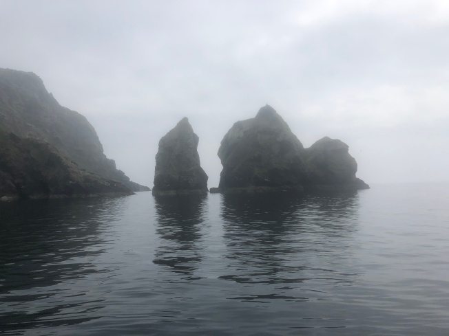Misty morning view from Paddy's boat, headed out to view the Slieve Liag cliffs.